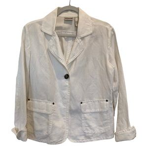 Chico's White Collared Cotton Adjustable Back Pockets Blazer Jacket Medium 1